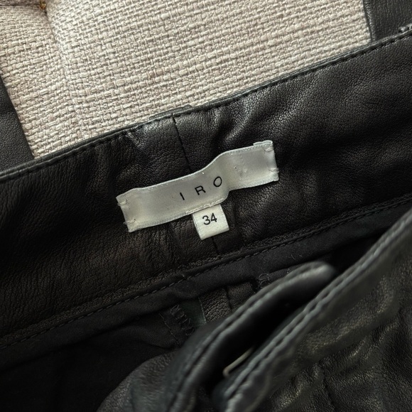 IRO Leather Delta Straight Leg Black Lamb Leather Tab Close Front Size 34 (2) - Picture 3 of 10